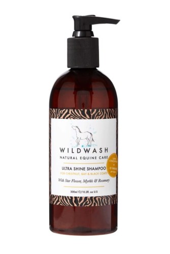 Nabłyszczający szampon dla koni o sierści kasztanowej gniadej karej WildWash Horse UltraShine 300 ml NOWA etykieta